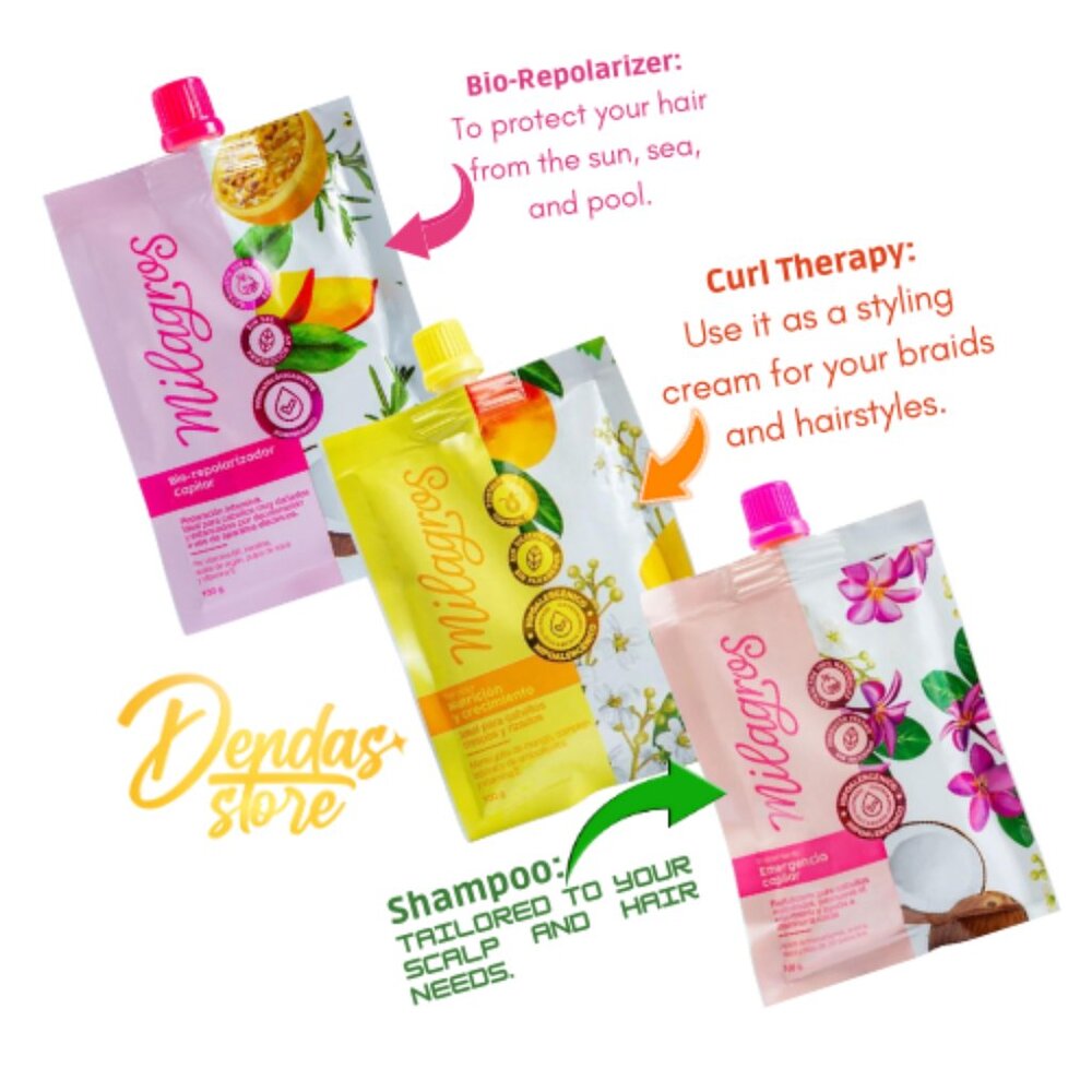 Milagros Mini 3-Pack Kit: Shampoo, Curl Therapy, & Bio-Repolarizer – 100g Each